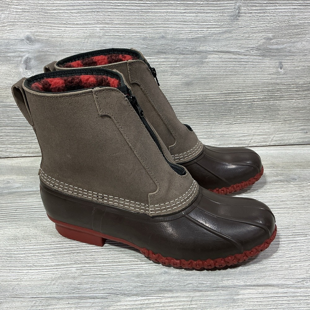 LL Bean Zipper Duck Boots Fleece Plaid Lined Primaloft USA Made Mens Size 10 M